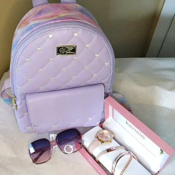 Betsey Johnson Purple Quilted Backpack with Floral Accents Luv Betsey Johnson Bag, Quilted Backpack w/ Chain - Soft  main image 3